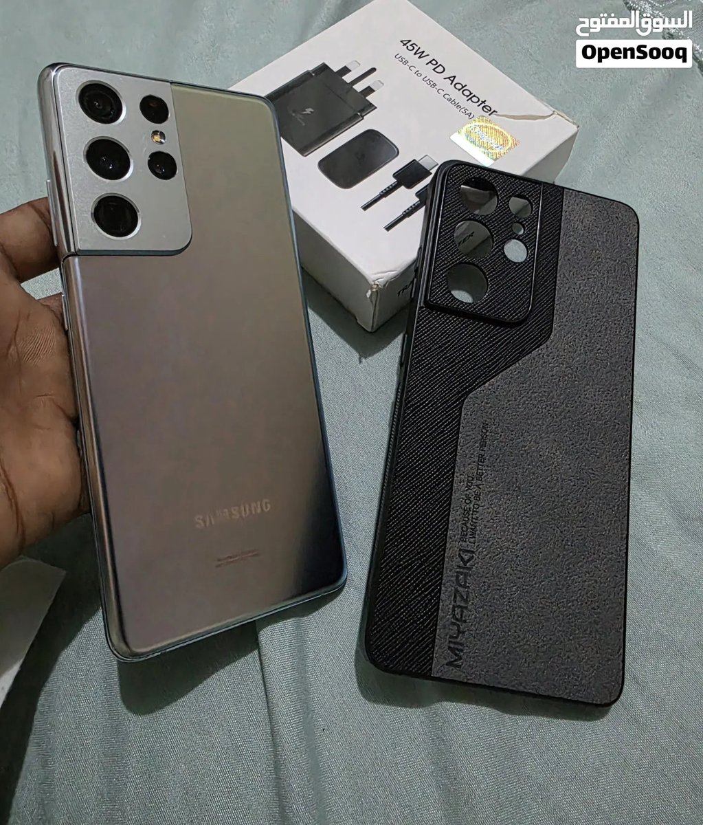 جهاز Samsung S21 Ultra نسخة أمريكية، بحالة استثنائية (أخو الجديد ) مع شاحن سامسونج الوكالة45W وكفر